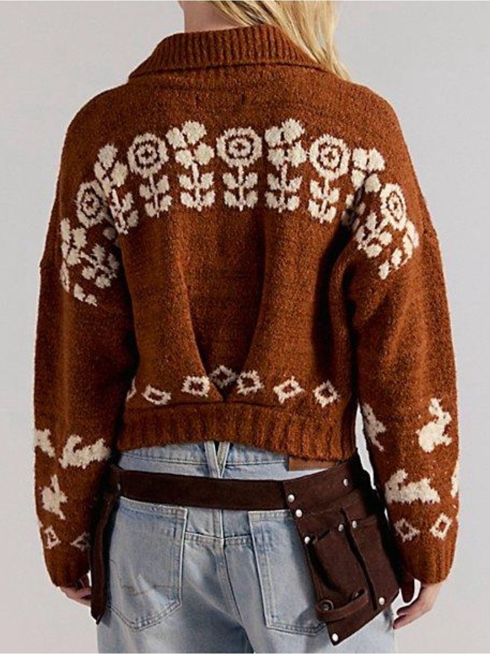 Free People Home Sweet Home Cardi- Brown Topaz Bunny Print - Picture 2 of 8